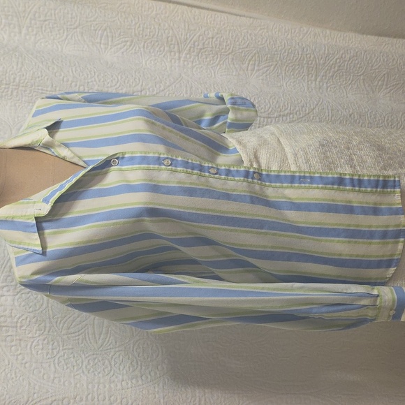 Appleseed's Pastel Blue and Light Green Striped Top Shirt Business Casual Womens - Picture 4 of 9
